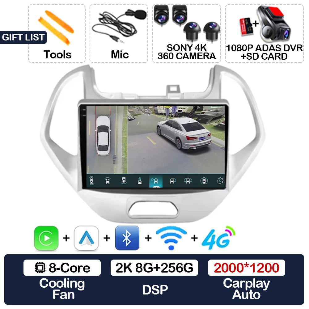 Android 15 Car Radio For Ford FIGO KA 2015 2016 2017 2018 2019 2020 GPS NAVI 4G LTE 5G WIFI QLED Multimedia Video Player 2DIN BT
