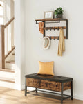 VASAGLE Wall wardrobe with Shelf Wall Shelf with 10 Removable Hooks Hangers No Matter Wall Mounted 2 Cloakroom Lits