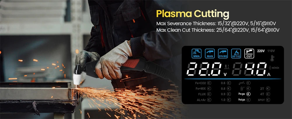HZXVOGEN HVM270 6 in 1 Aluminum Welding Machine Cut/Gas MIG/Gasless MIG/HF TIG/MMA Digital Screen 2/4T Inverter Welder Stainless
