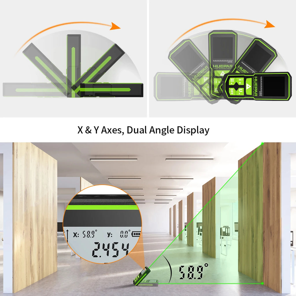 Huepar S60-G Digital Green Laser Distance Meter 60M Laser Tape Measure Rangefinder With LCD Angle Sensor Measuring Tools