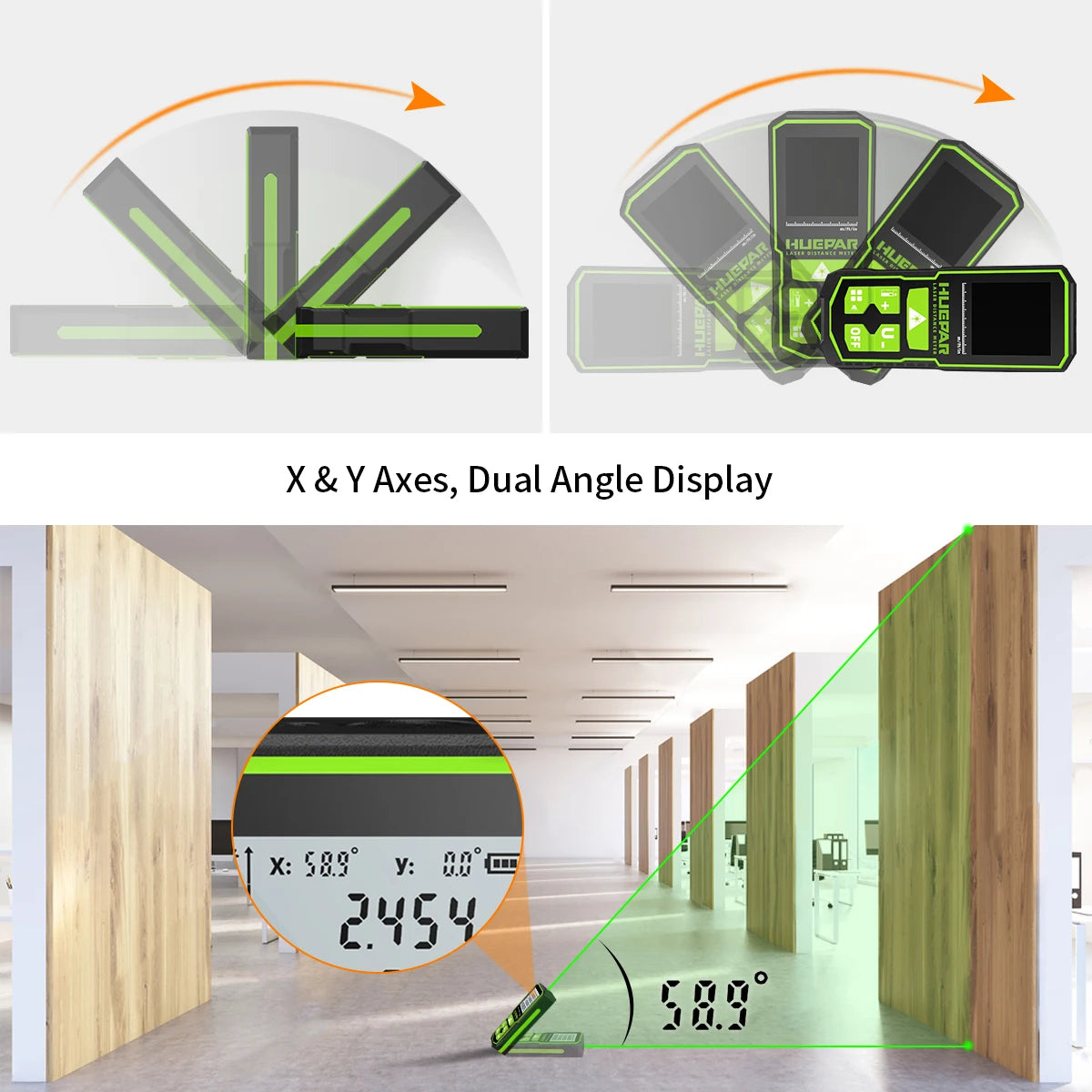 Huepar S60-G Digital Green Laser Distance Meter 60M Laser Tape Measure Rangefinder With LCD Angle Sensor Measuring Tools