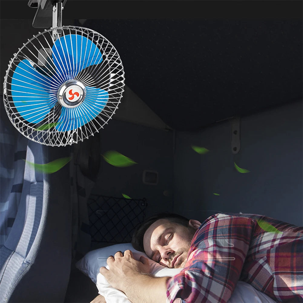 Portable Car Cooling Fan 12V 24V Oscillating Strong Air Cooler Adjustable Speed for Hot Summer Drives