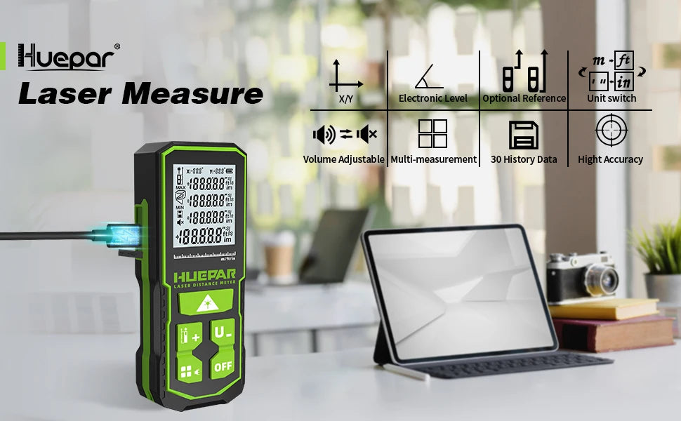 Huepar S60-G Digital Green Laser Distance Meter 60M Laser Tape Measure Rangefinder With LCD Angle Sensor Measuring Tools