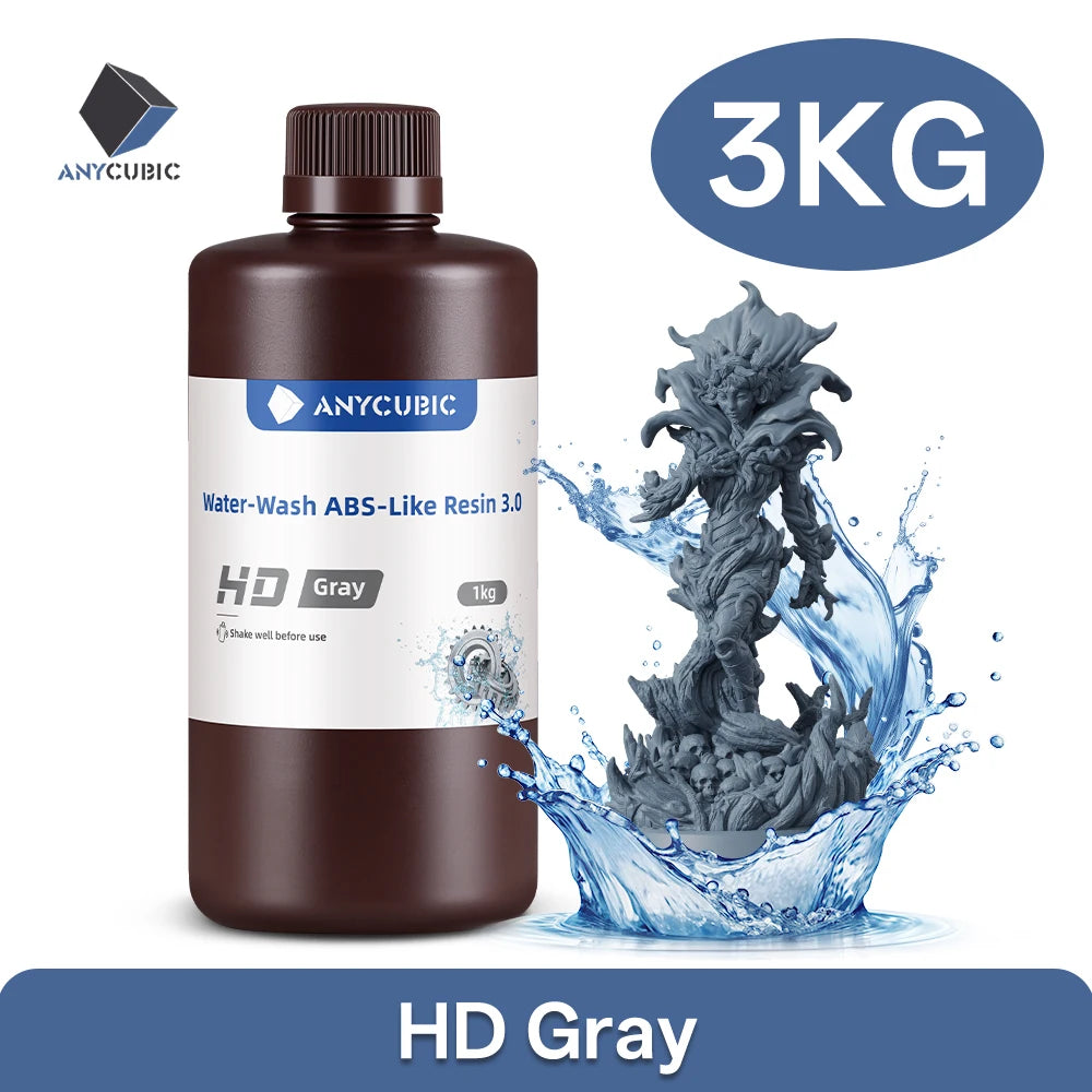 ANYCUBIC 3KG ABS-Like Resin 3.0 Water-Washable UV 405nm Photopolymer Resin 3D Resin High Precision for LCD 3D Printer