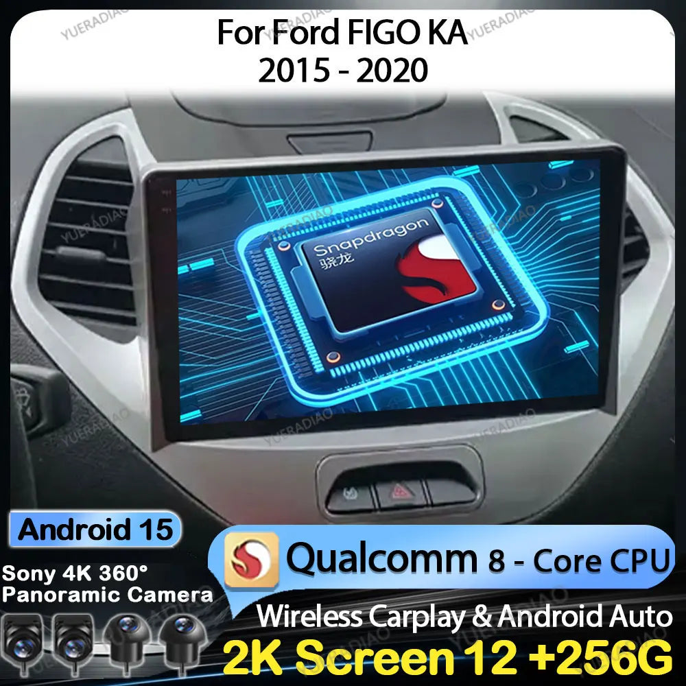 Android 15 Car Radio For Ford FIGO KA 2015 2016 2017 2018 2019 2020 GPS NAVI 4G LTE 5G WIFI QLED Multimedia Video Player 2DIN BT