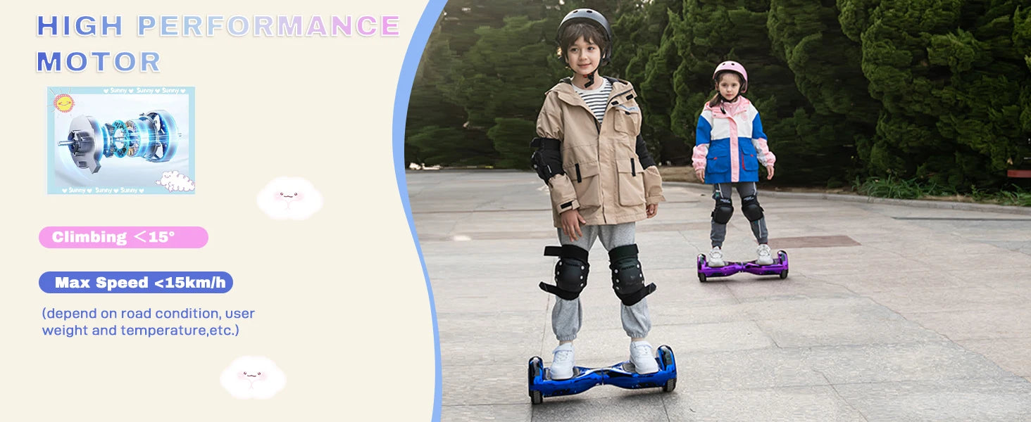 RCB Hoverboard, 6.5 Inch Two Wheel Hoverboard with Bluetooth Speaker with LED Light, Hoverboard Great Gift for Kids and Adults