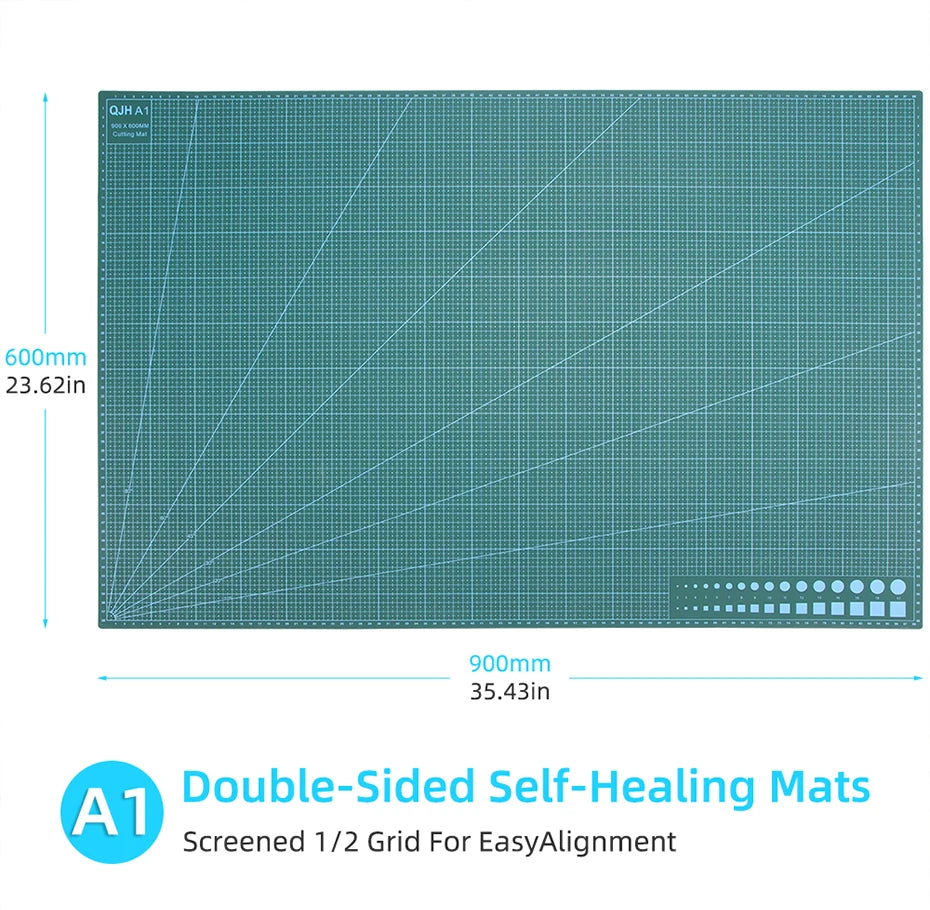 QJHA1 Double-Sided Self-Healing PVC Cutting Mat for DIY LeatherCraft Board, Large Desktop Protective Mat 90x60cm Fathers Day Gif