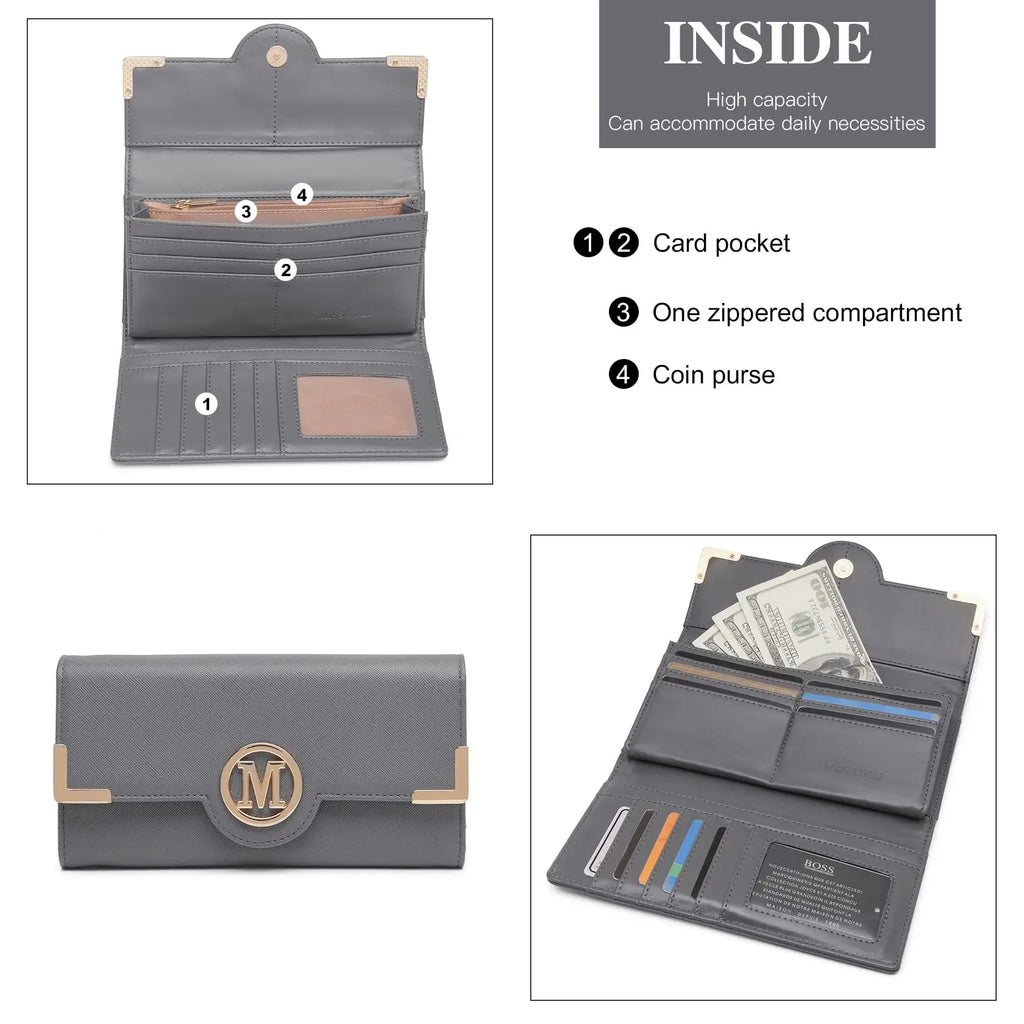 Miss Lulu WOMEN'S purse Long Wallet with zipper PU leather Card hand fan keys Holder Phone Case