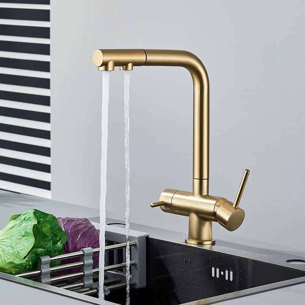 Chrome Filtered Faucet Brass Purifier Kitchen Faucet Dual Handle Drinking Water Vessel Sink Mixer Tap Torneira for Kitchen