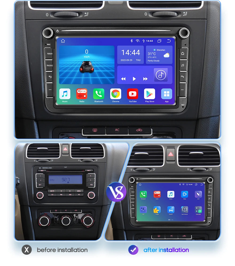 For Volkswagen Passat B6 VW Golf 5 Transporter Polo Jetta Skoda Seat Android 14 Carplay 2 Din Car Radio Multimedia Player GPS 4G