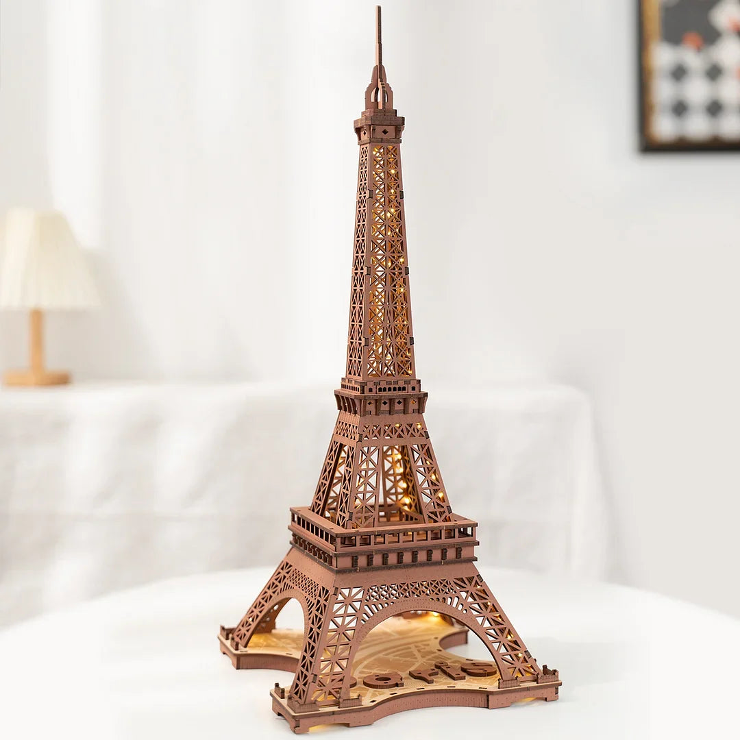 Robotime Rolife Night of the Eiffel Tower 3D Wooden Puzzle for Teens Adult Miniature Views of Famous Buildings Toys Decoration
