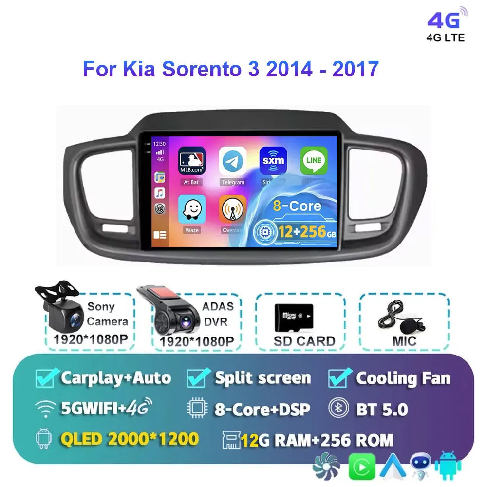 Android 15 For Kia Sorento 3 2014 - 2017 Car Radio Multimedia Video Player Navigation stereo GPS Android 10 No 2din 2 din dvd