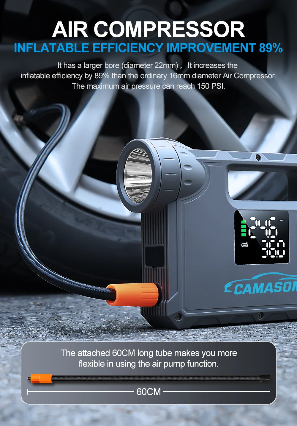 5 in 1 Car Jump Starter with air Compressor Portable Flashlight Starting Device Power Bank Battery Automotive Booster start