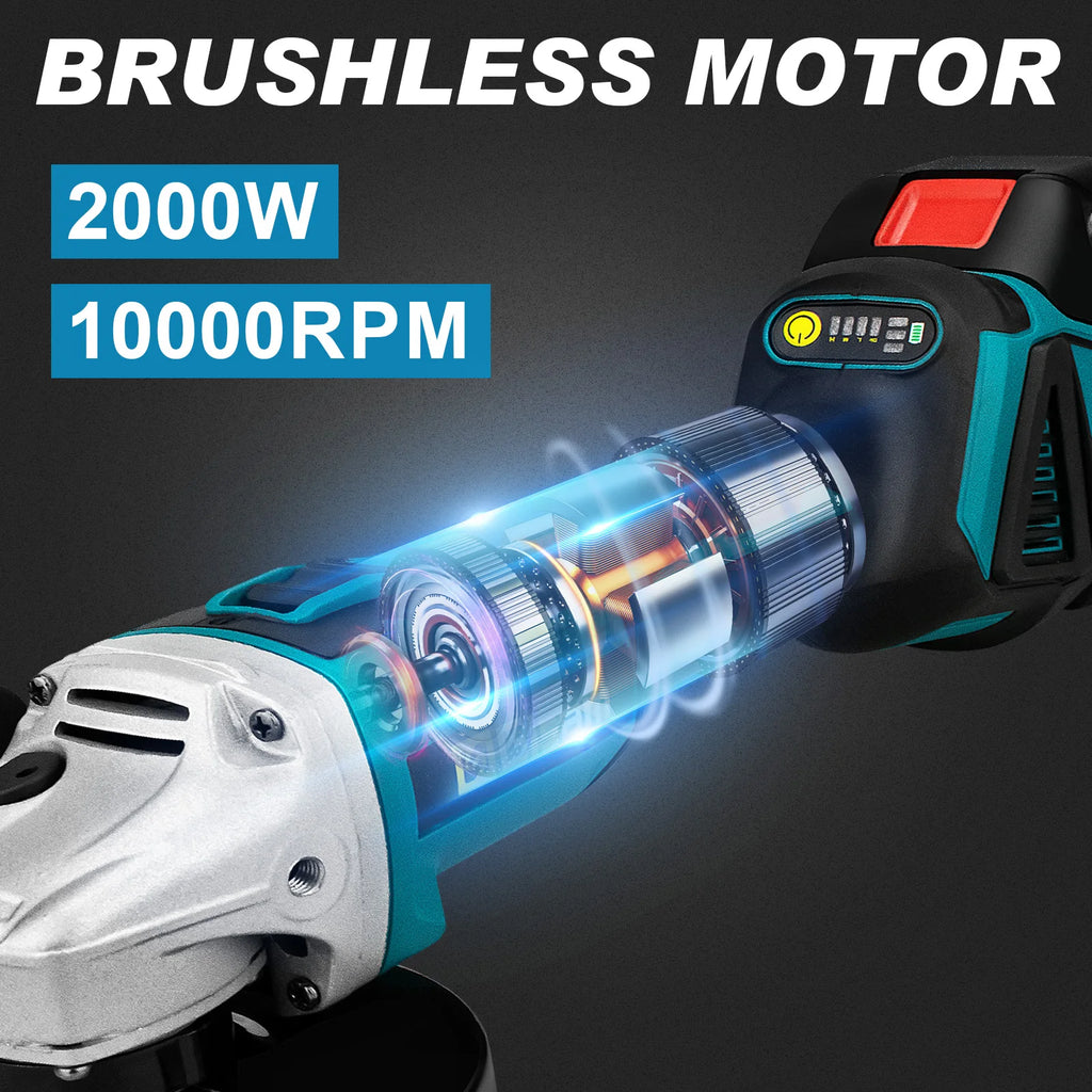 Gisam 125MM Brushless Electric Angle Grinder Variable Speed M14 Cutting Machine Woodworking Tool for Makita 18v Battery Pin