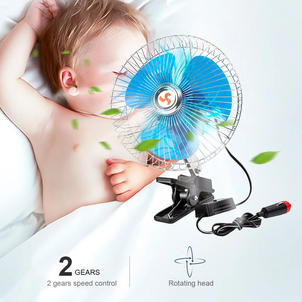 Portable Car Cooling Fan 12V 24V Oscillating Strong Air Cooler Adjustable Speed for Hot Summer Drives