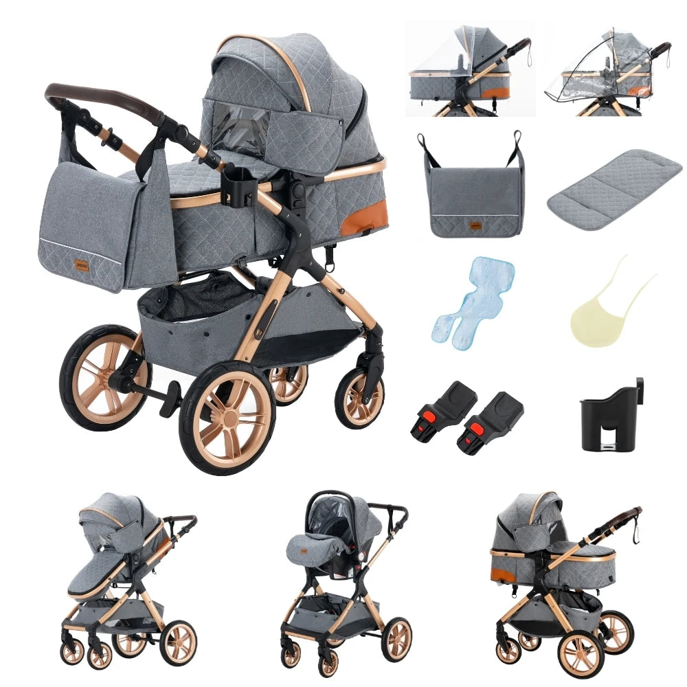 Baby Stroller 3 in 1 Multifunctional Stroller Easy Folding Travel Portable Baby Carriage Safety Seat EU Standard Free Shipping