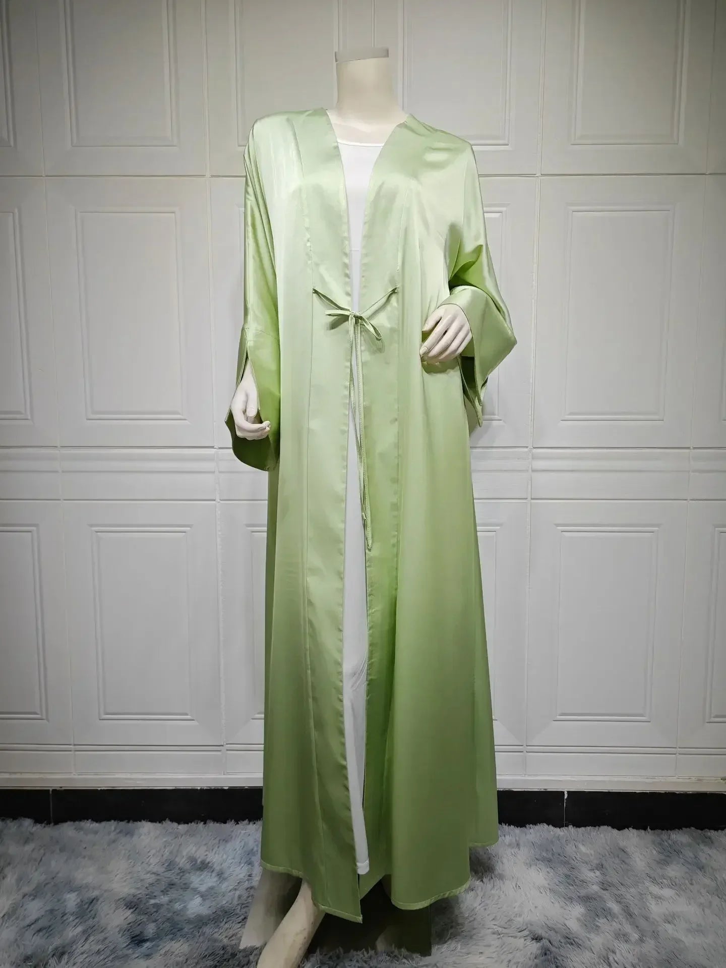 Muslim Women Pink Satin Kimono Abaya Damen Dubai Elegant Luxury Kaftan Modest Dress Islam Caftan Marocain Robe Femme Musulmane
