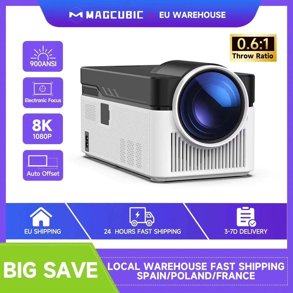Magcubic 0.6:1 Auto Offset Projector HY450 1080P 8K 4K 900ANSI WiFi6 Allwinner H726 Home Theater Projector with Voice Remote