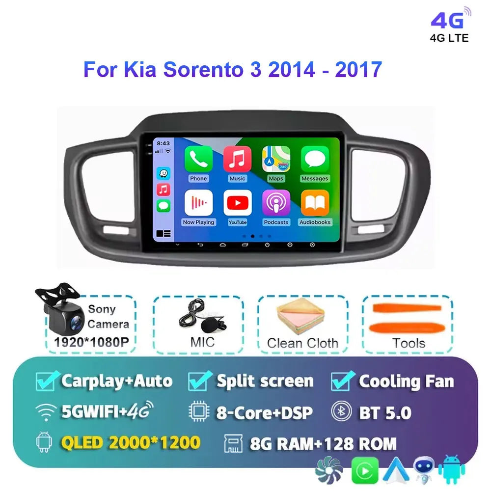 Android 15 For Kia Sorento 3 2014 - 2017 Car Radio Multimedia Video Player Navigation stereo GPS Android 10 No 2din 2 din dvd