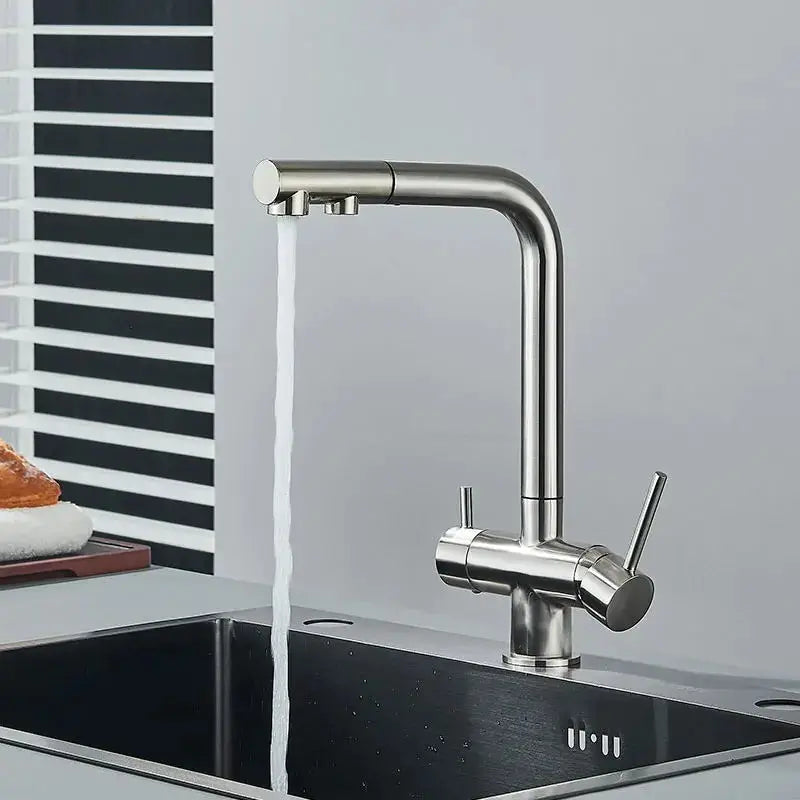 Chrome Filtered Faucet Brass Purifier Kitchen Faucet Dual Handle Drinking Water Vessel Sink Mixer Tap Torneira for Kitchen