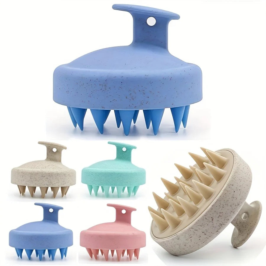 Portable Shampoo Brush, Wheat Straw & Silicone, for Scalp Exfoliation, Easy to Carry, 4 Color Options (Pink, Blue, Green, Beige)