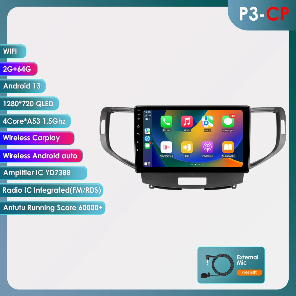 Android 12 for Honda Accord 8 Acura TSX 2008-2012 Auto radio Multimedia Video player GPS navigation Stereo 2din RDS DSP Carplay