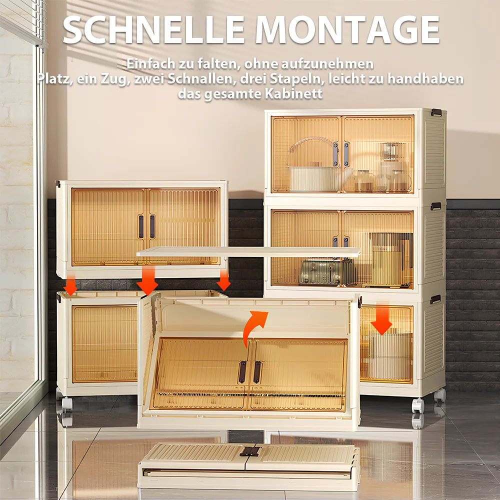 Storage Box Folding Storage Cabinet Dustproof with Swivel Wheels for Kitchen, Bedroom, Living Room
