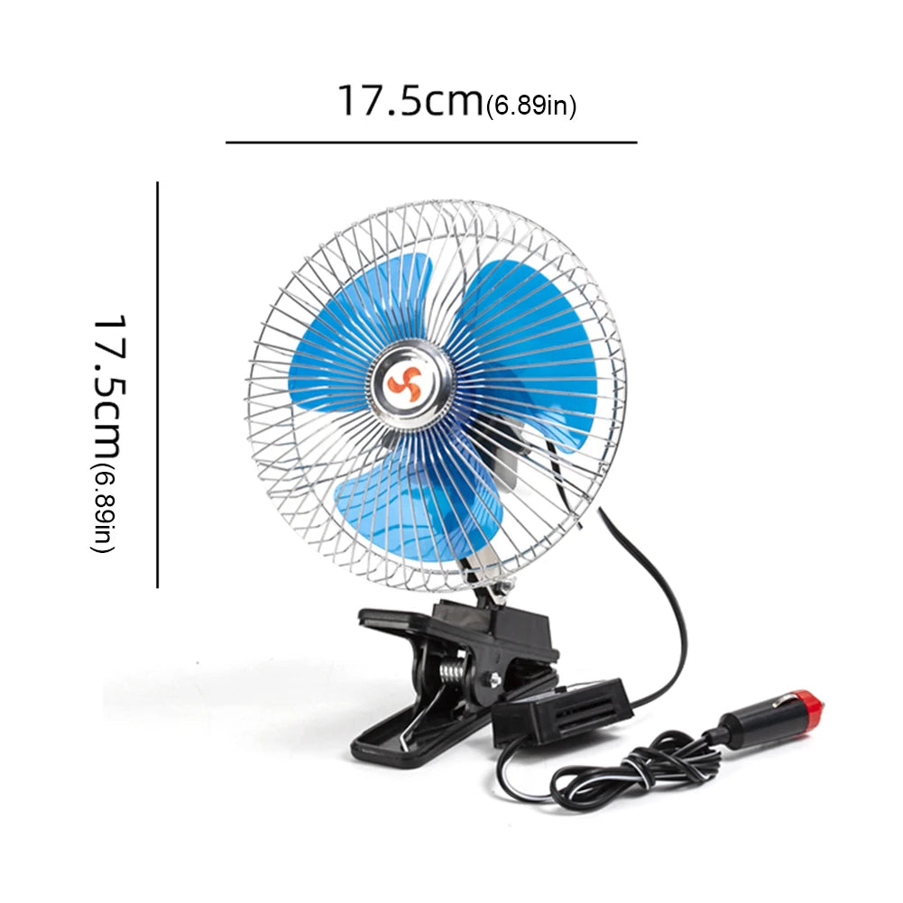 Portable Car Cooling Fan 12V 24V Oscillating Strong Air Cooler Adjustable Speed for Hot Summer Drives
