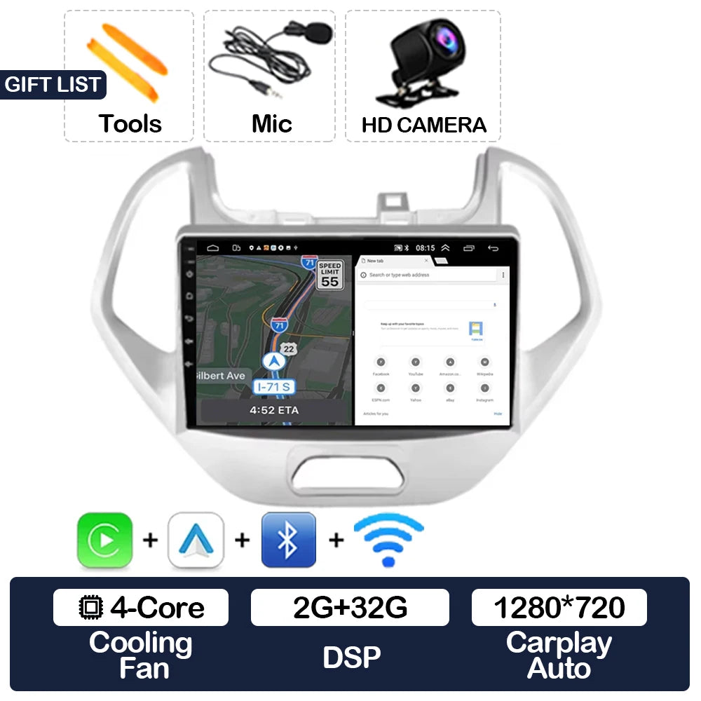 Android 15 Car Radio For Ford FIGO KA 2015 2016 2017 2018 2019 2020 GPS NAVI 4G LTE 5G WIFI QLED Multimedia Video Player 2DIN BT