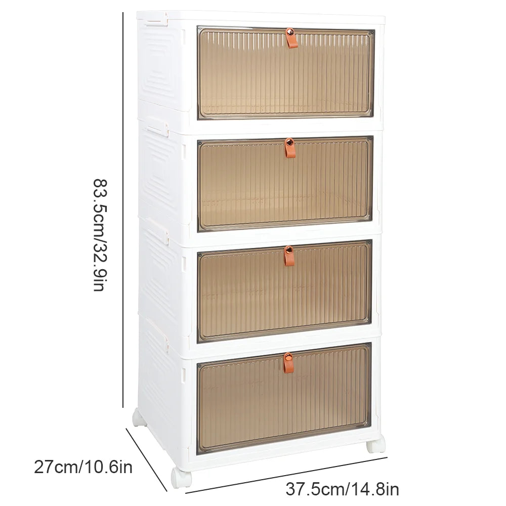 2/4/5 Tier Foldable Storage Box with Lid Collapsible Storage Shoes Rack Organizers Household Organizer Box with Wheels