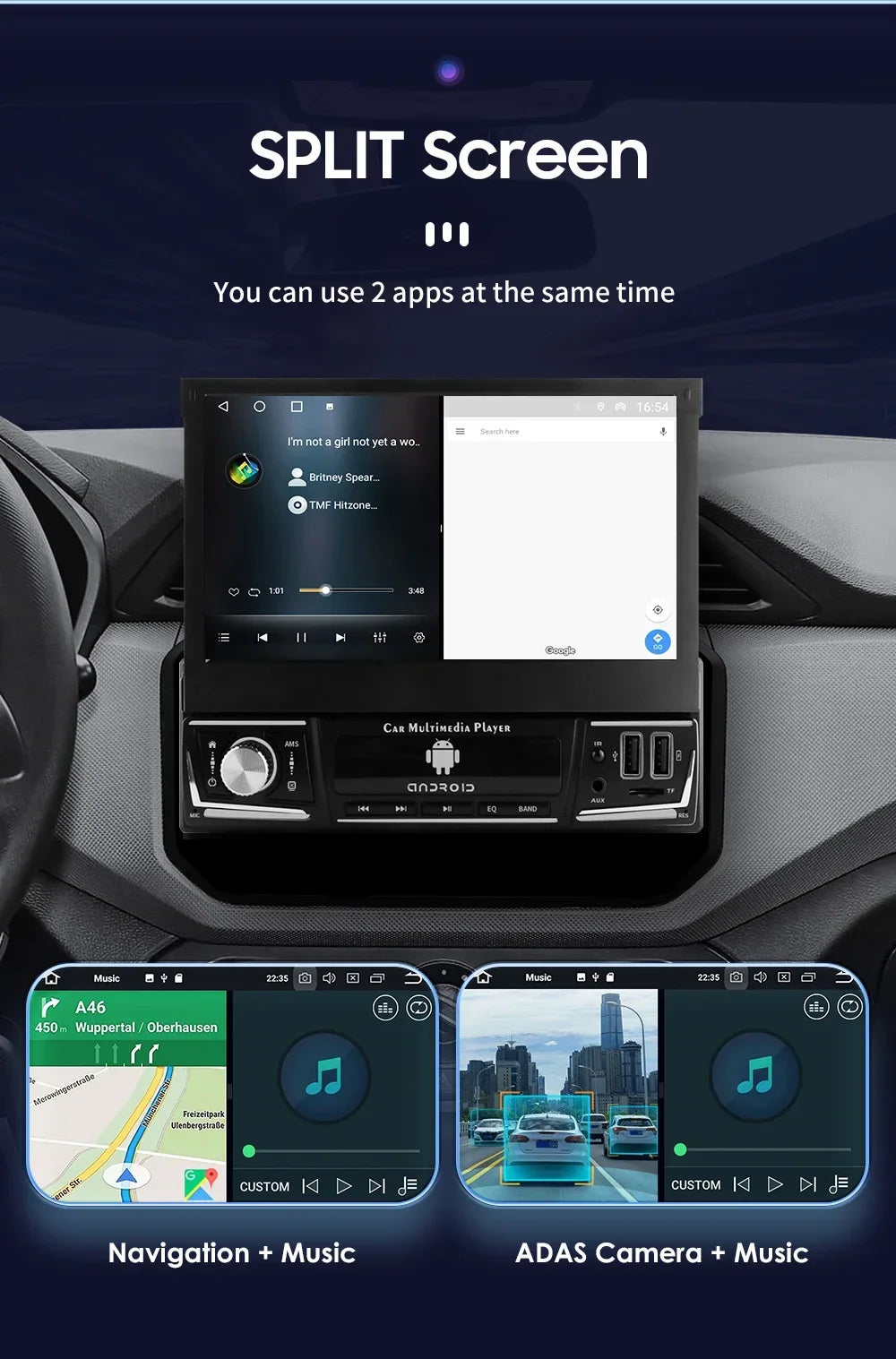 Android 14 Quad Core 2G 32G Single 1 Din Car Autoradio Player Universal Retractable Screen Car Radio WiFi MP5 Car GPS Navigation