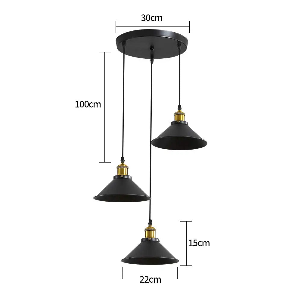 3 Lights Vintage Industrial Pendant Light, Metal Edison Design, Black Metal Hanging Chandeliers, E27 Ceiling Lighting for Kitchen