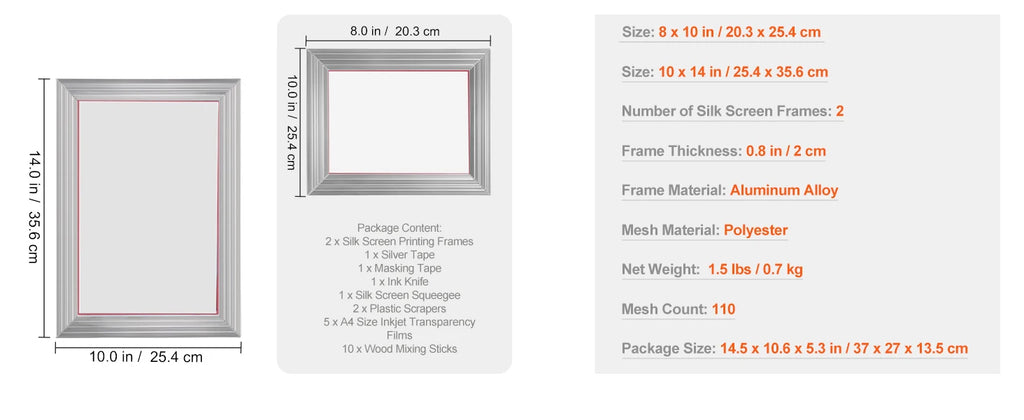 SucceBuy Screen Printing Kit 2/3 Pieces Aluminum Silk Screen Printing Frames 110 Count Mesh 5 Glitters and Screen Printing
