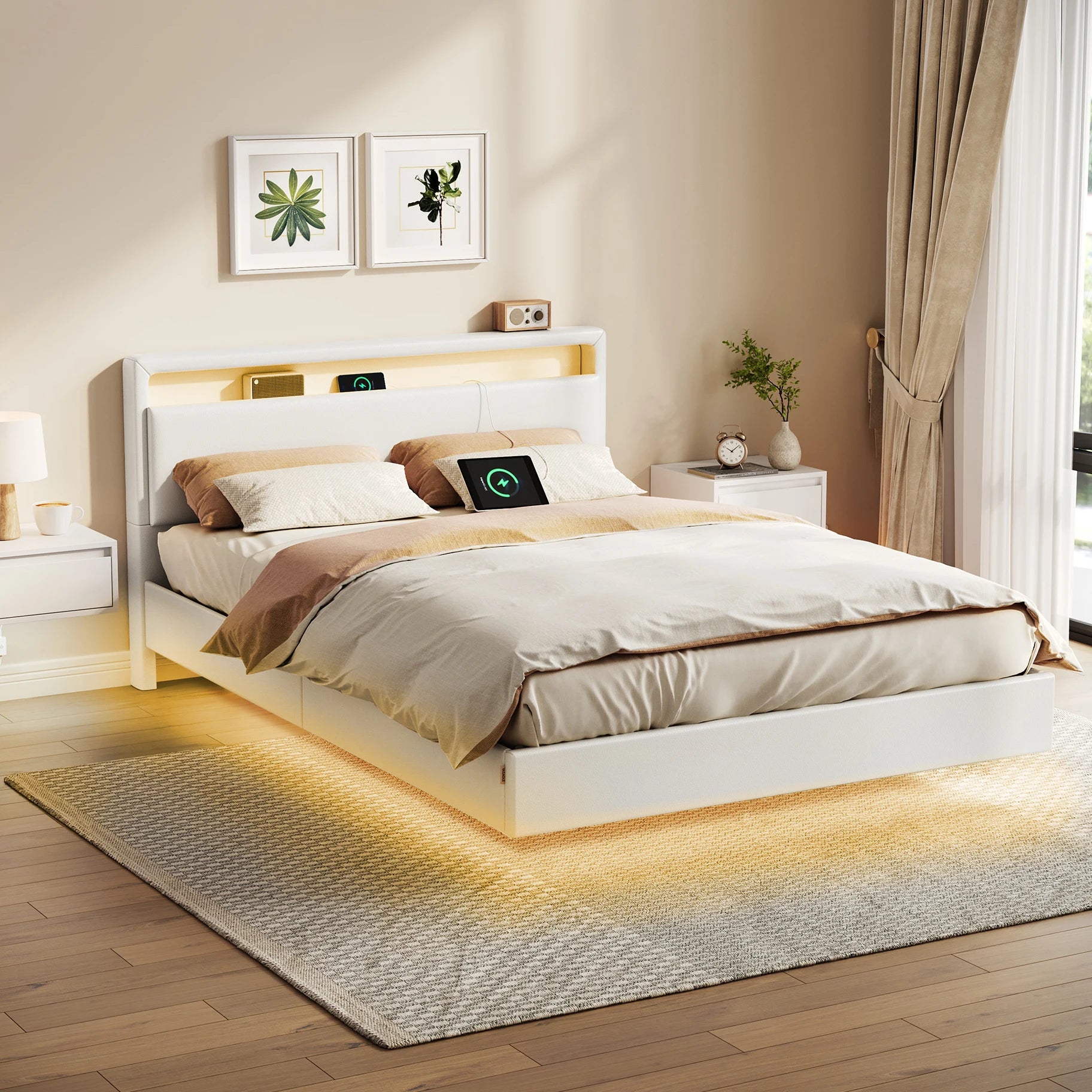 VASAGLE Upholstery bed bed frame double bed frame (floating visual effect