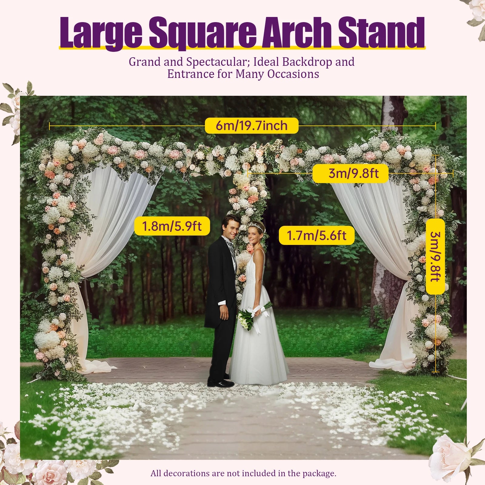 6 x 3m Backdrop Stand,Adjustable 10x20FT  Metal Arch Backdrop Stand for Parties Wedding Ceremony, Metal Arch Frame Decorate