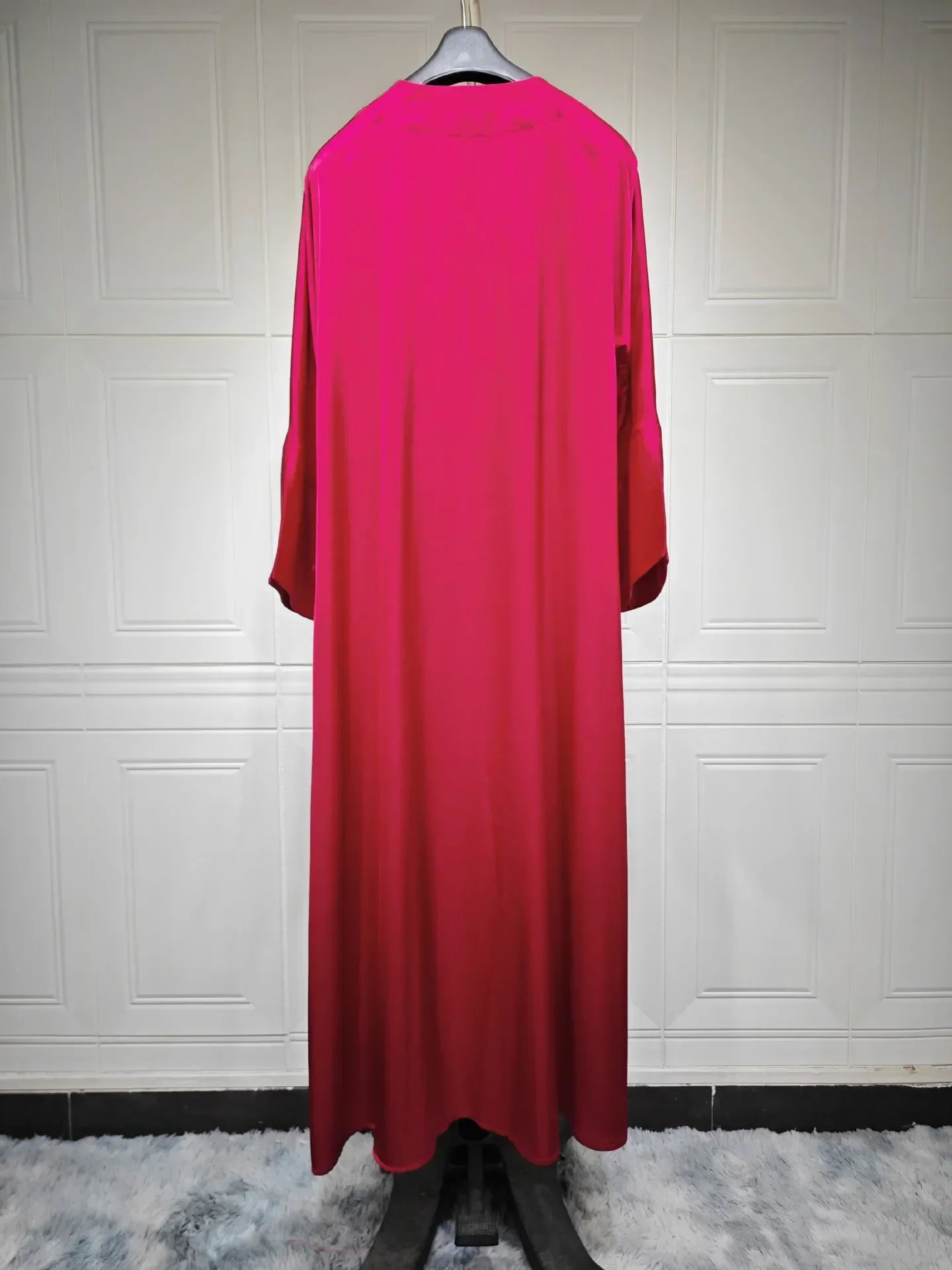 Muslim Women Pink Satin Kimono Abaya Damen Dubai Elegant Luxury Kaftan Modest Dress Islam Caftan Marocain Robe Femme Musulmane