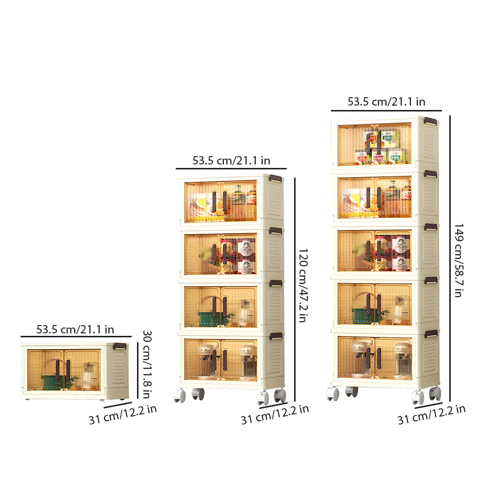 Storage Box Folding Storage Cabinet Dustproof with Swivel Wheels for Kitchen, Bedroom, Living Room