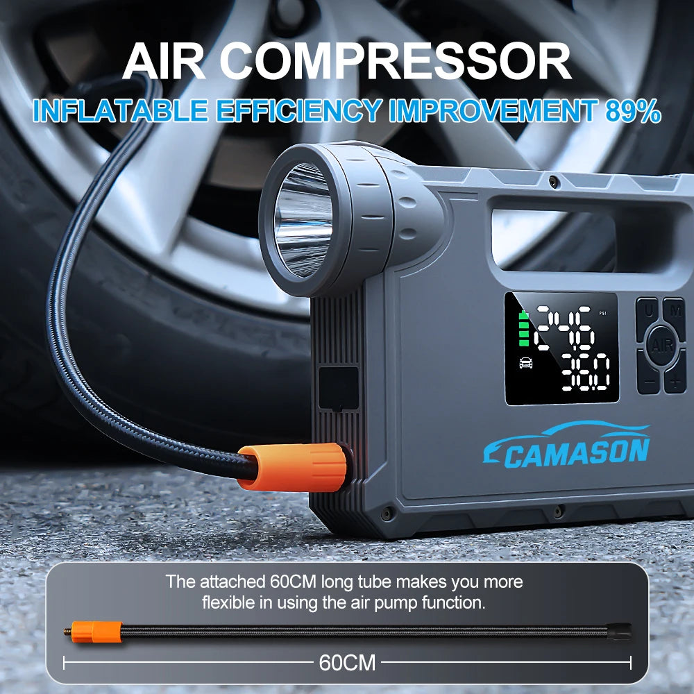 5 in 1 Car Jump Starter with air Compressor Portable Flashlight Starting Device Power Bank Battery Automotive Booster start