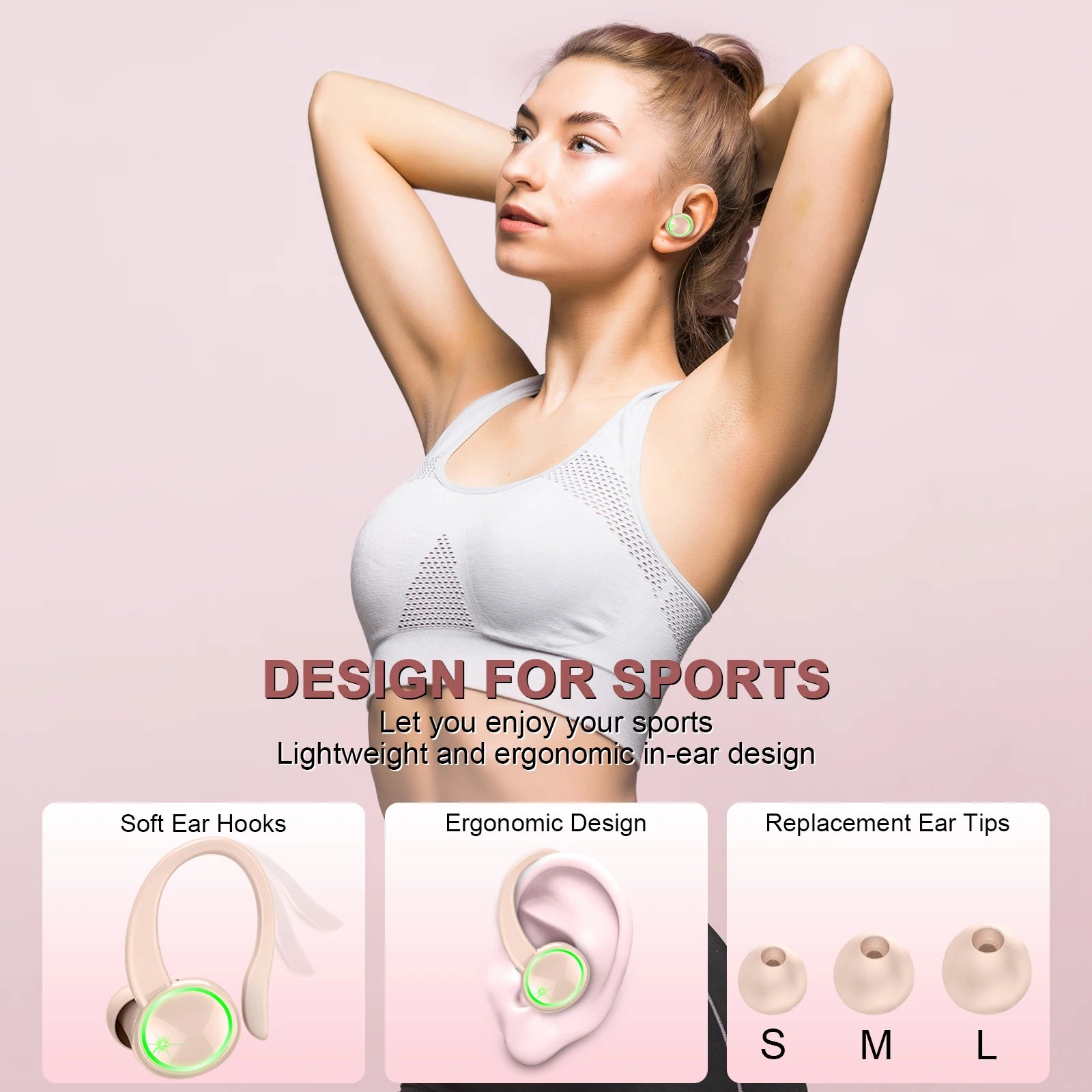 Kuizil Wireless Earbuds Sports, Bluetooth Headphones 5.3, 4 ENC Noise Cancelling Mic, IP7 Waterproof Headset, 50H Playback.