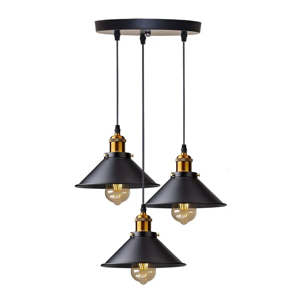 3 Lights Vintage Industrial Pendant Light, Metal Edison Design, Black Metal Hanging Chandeliers, E27 Ceiling Lighting for Kitchen