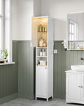VASAGLE bathroom chest of drawers, bathroom cabinet with lighting, adjustable shelves