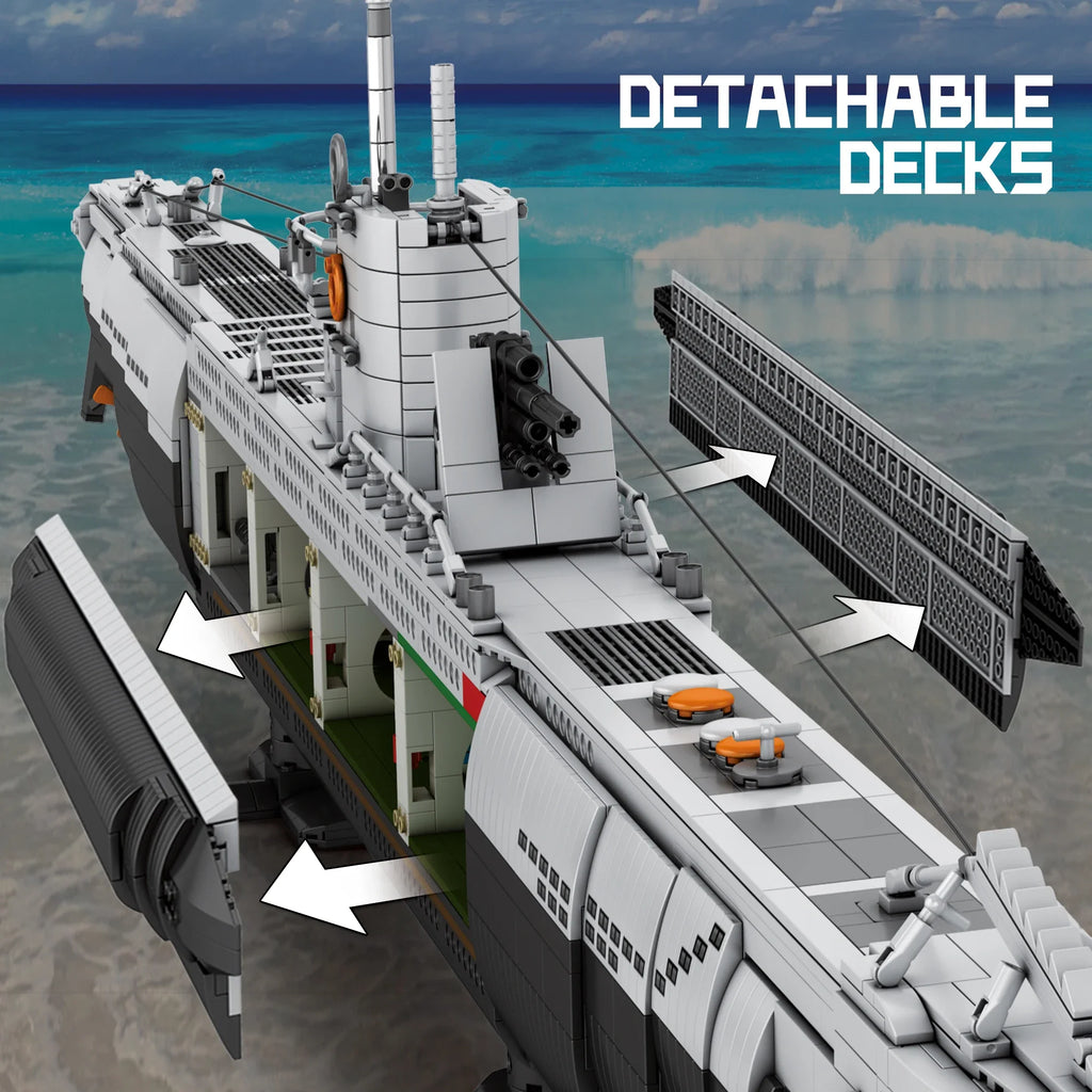 3624PCS U Shaped Submarine Building Blocks Undersea Boat Model Bricks With Base Bracket Desktop Ornaments Kids DIY Toys Gifts