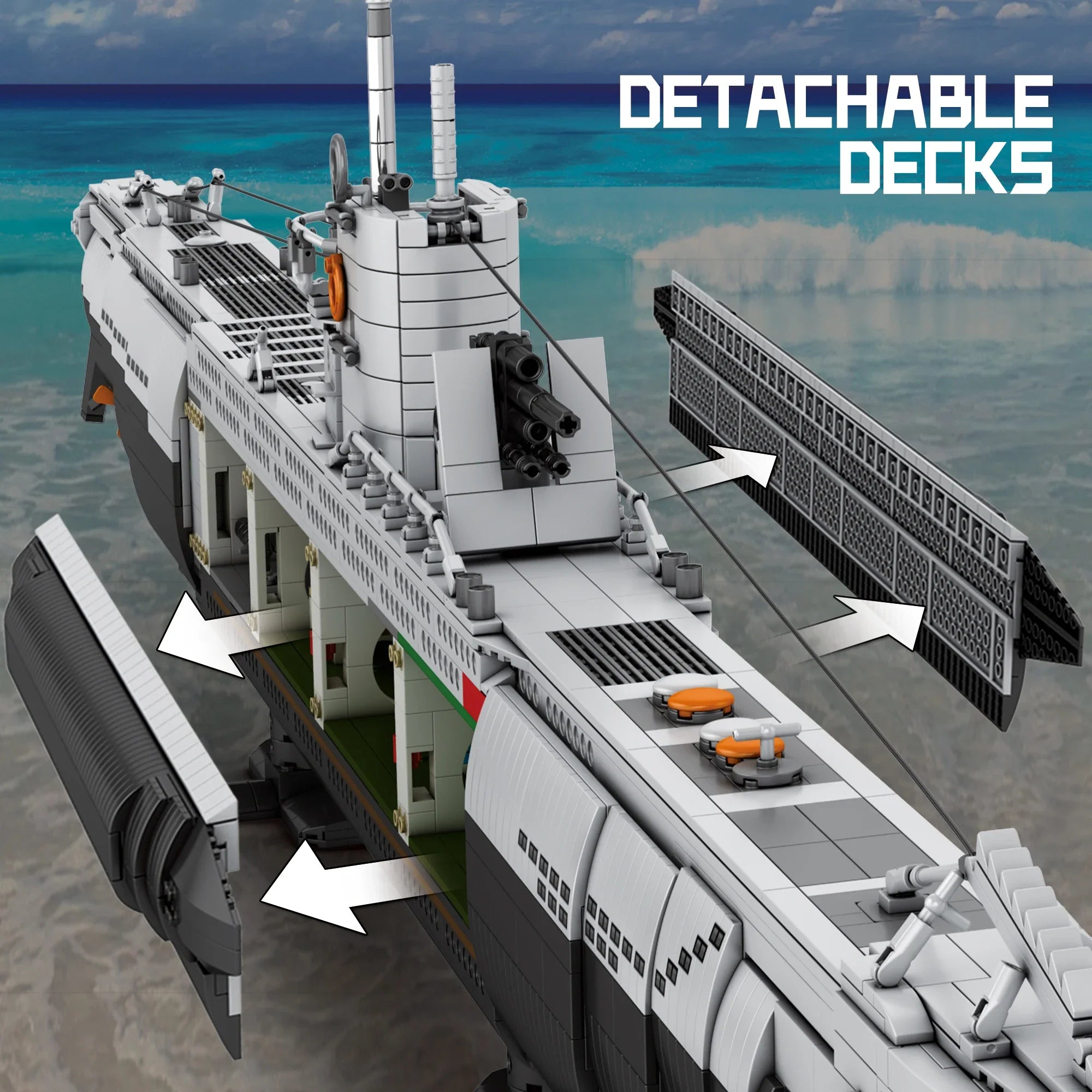 3624PCS U Shaped Submarine Building Blocks Undersea Boat Model Bricks With Base Bracket Desktop Ornaments Kids DIY Toys Gifts