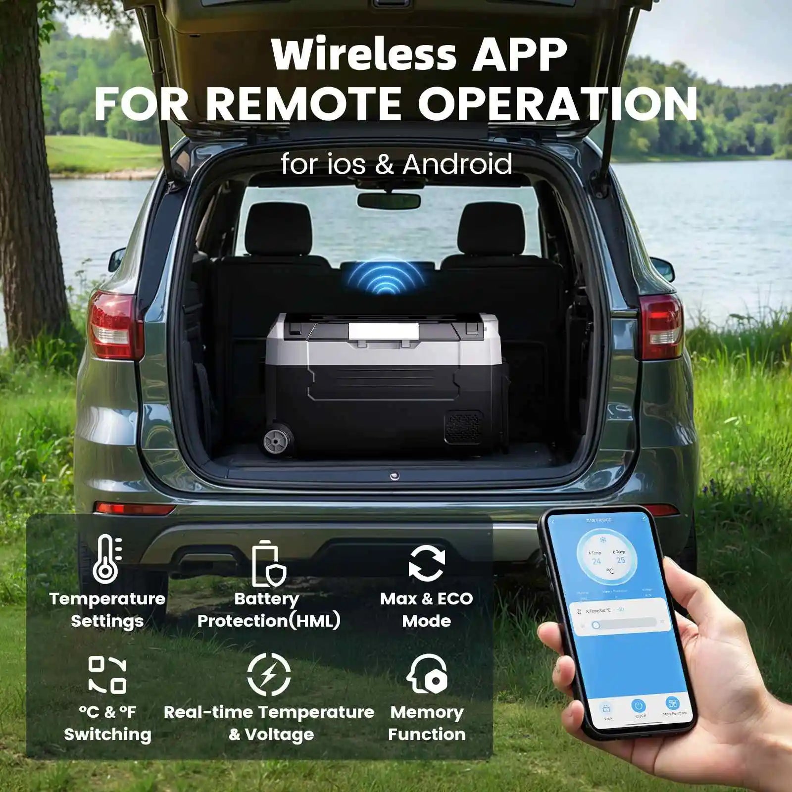 KROAK Car Refrigerator 12V 24V RV Car Fridge Dual Zone APP Control 35L 45L 55L Portable Refrigerator Freezer for Camping Travel