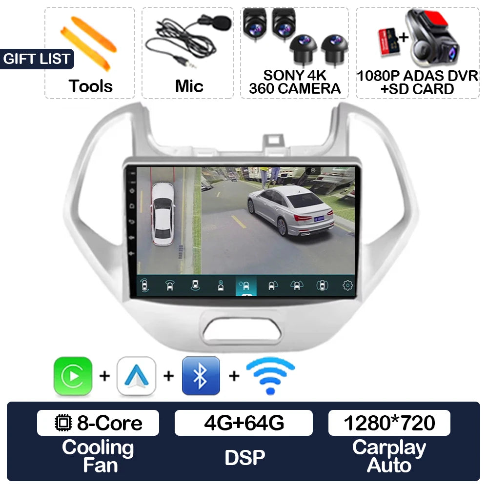 Android 15 Car Radio For Ford FIGO KA 2015 2016 2017 2018 2019 2020 GPS NAVI 4G LTE 5G WIFI QLED Multimedia Video Player 2DIN BT
