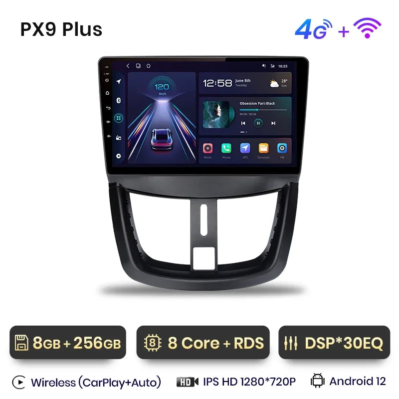 AWESAFE PX9 Car Radio Autoradio for PEUGEOT 207 207CC 2006-2015 Wireless Carplay Screen Android Auto Stereo GPS Navi FM RDS BT