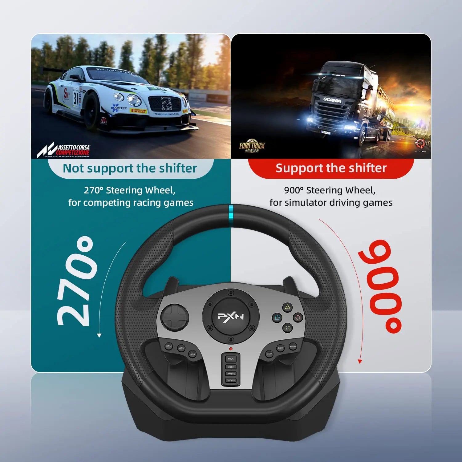 PXN V9 Gen2/V9 Gaming Steering Wheel 270°/900° Racing Simulator for PS4,PS3,PC Windows 7/8/10/11,Xbox One,Xbox Series X/S