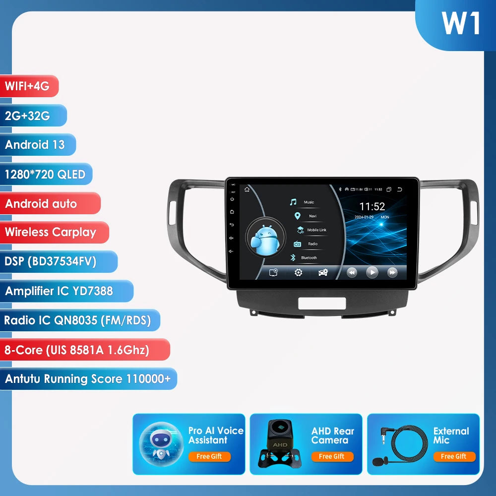 Android 12 for Honda Accord 8 Acura TSX 2008-2012 Auto radio Multimedia Video player GPS navigation Stereo 2din RDS DSP Carplay
