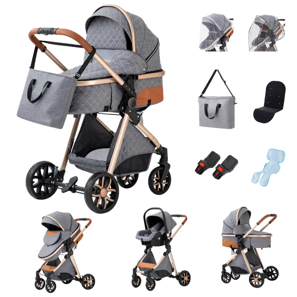 Baby Stroller 3 in 1 Multifunctional Stroller Easy Folding Travel Portable Baby Carriage Safety Seat EU Standard Free Shipping
