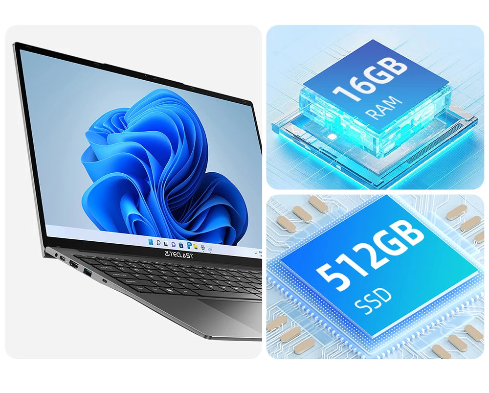 Teclast F17Plus Laptop, 17.3 Inches, for Intel N150, 16Gb Ram 512Gb Ssd, Windows 11 Pro, Notebook with 180 Rotation °   Mini-Hdmi Backlit Keyboard